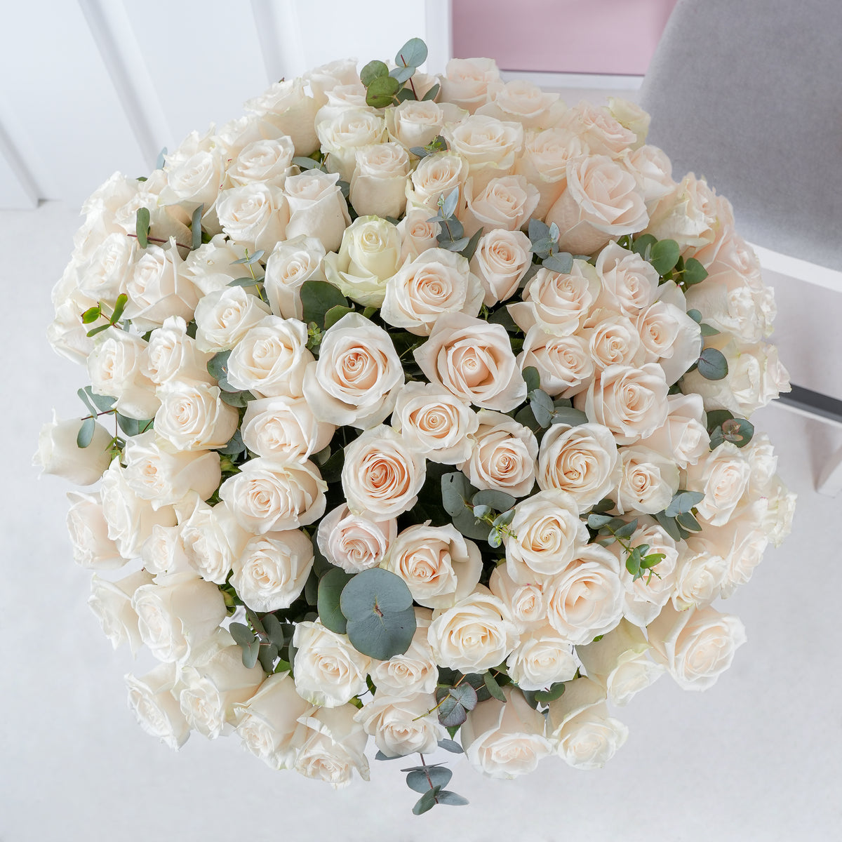 Valentine 100 White Roses  Vase