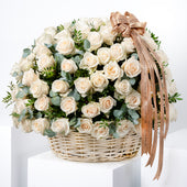 200 White Roses Basket