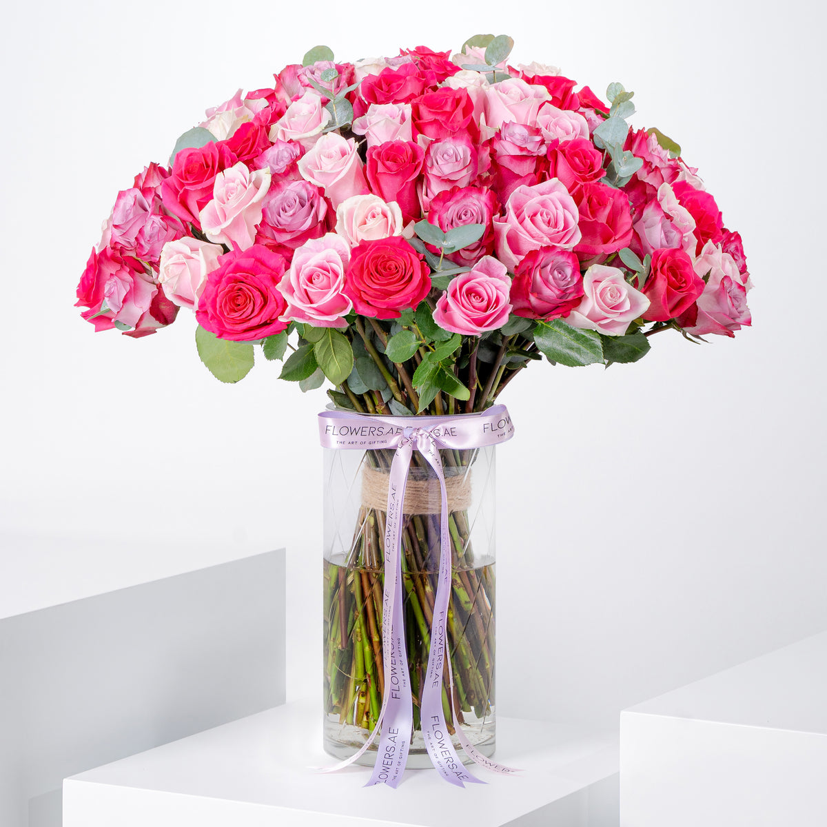 100 Blush Roses Vase