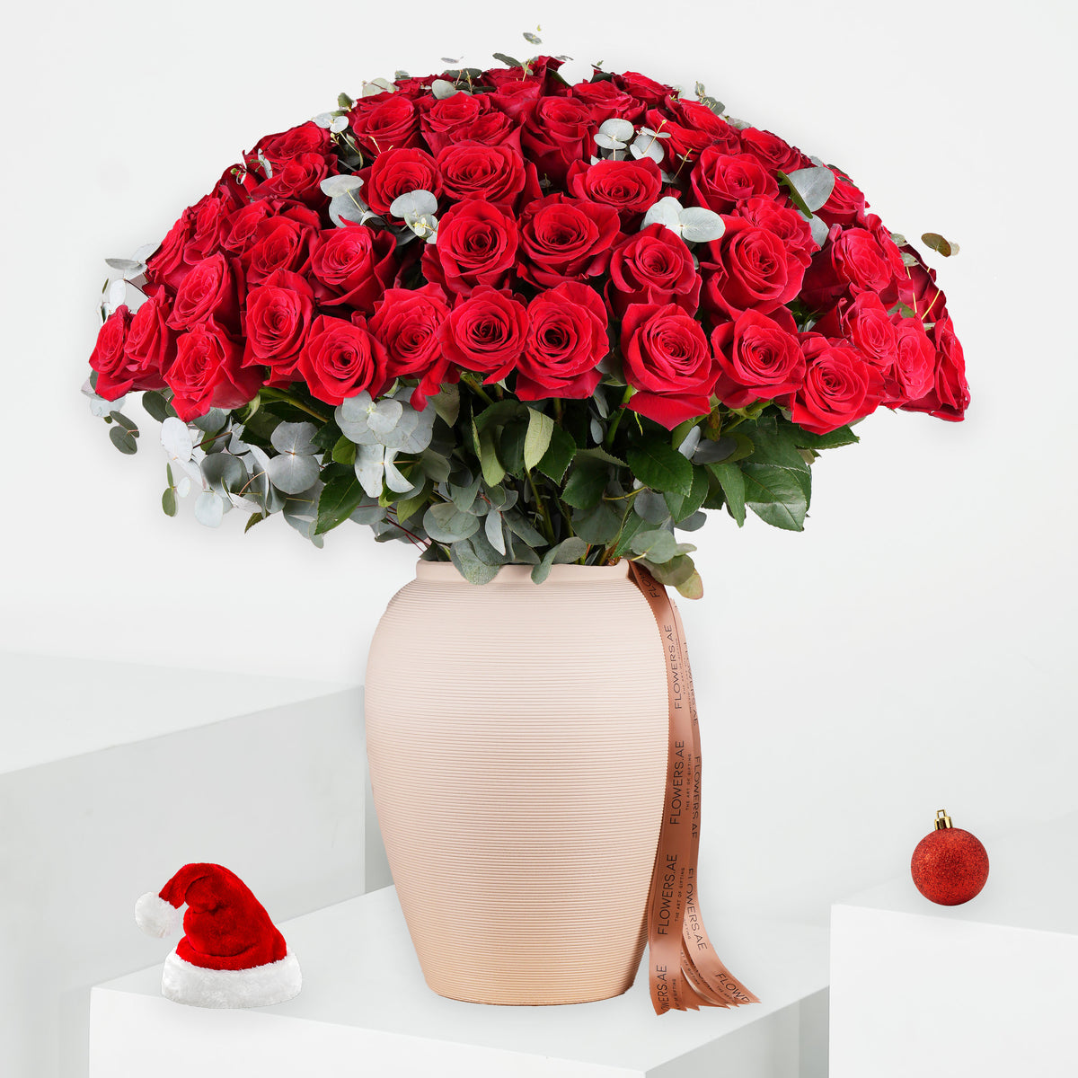 100 Festive Red Roses Vase