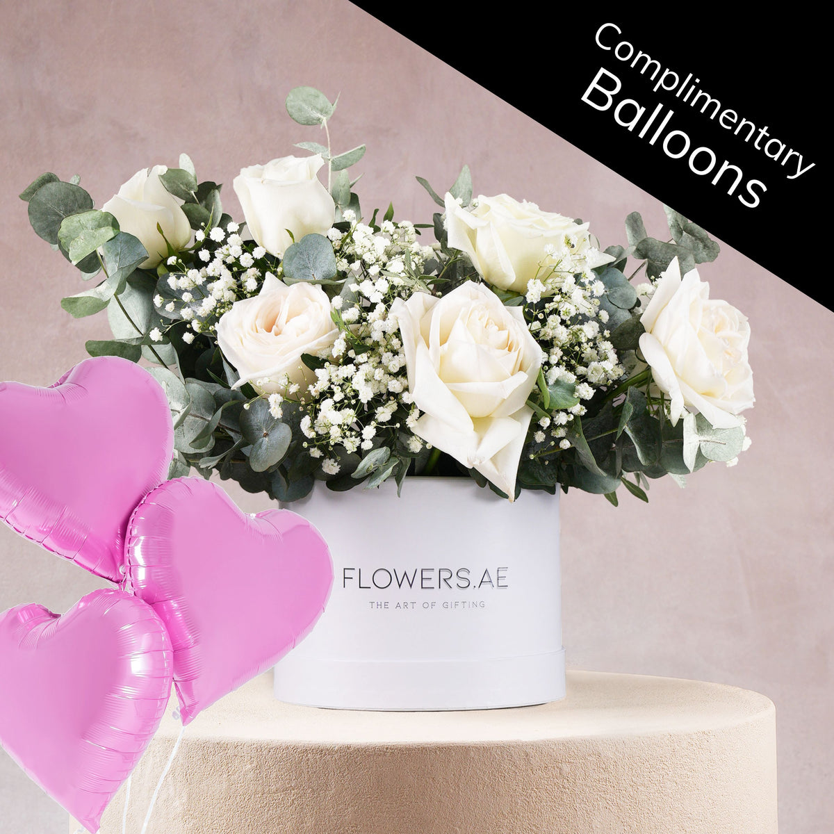 Petite Perfect White Hatbox - (Complimentary balloons)