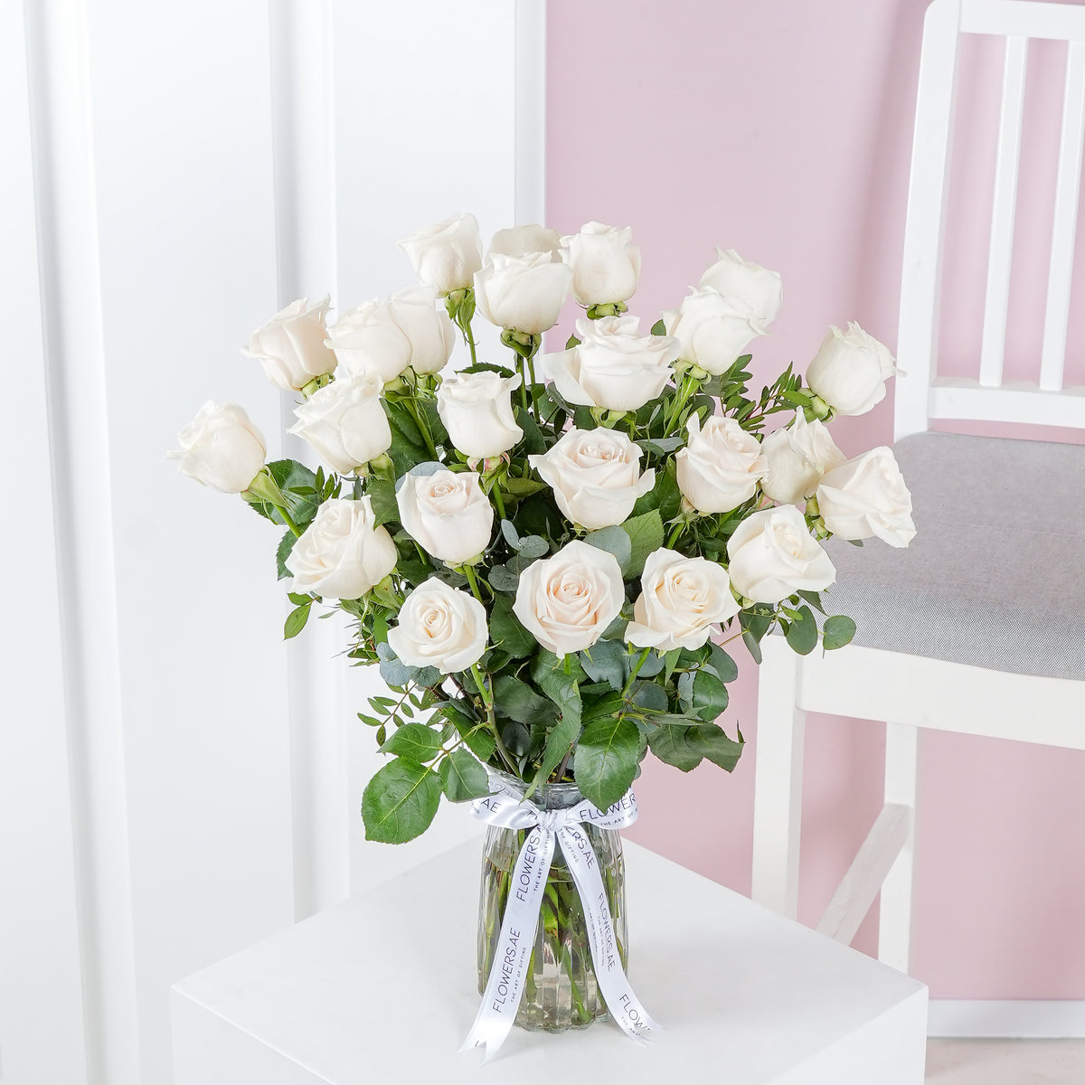 25 White Roses  Vase