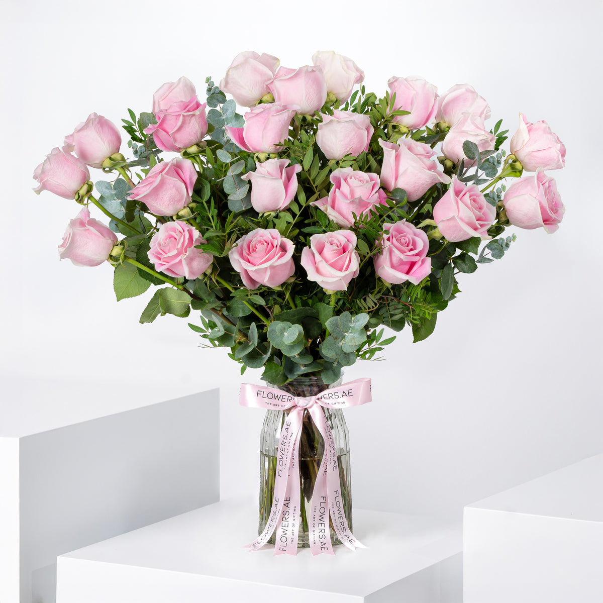 Valentine 25 Pink Roses  Vase