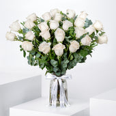 25 White Roses  Vase