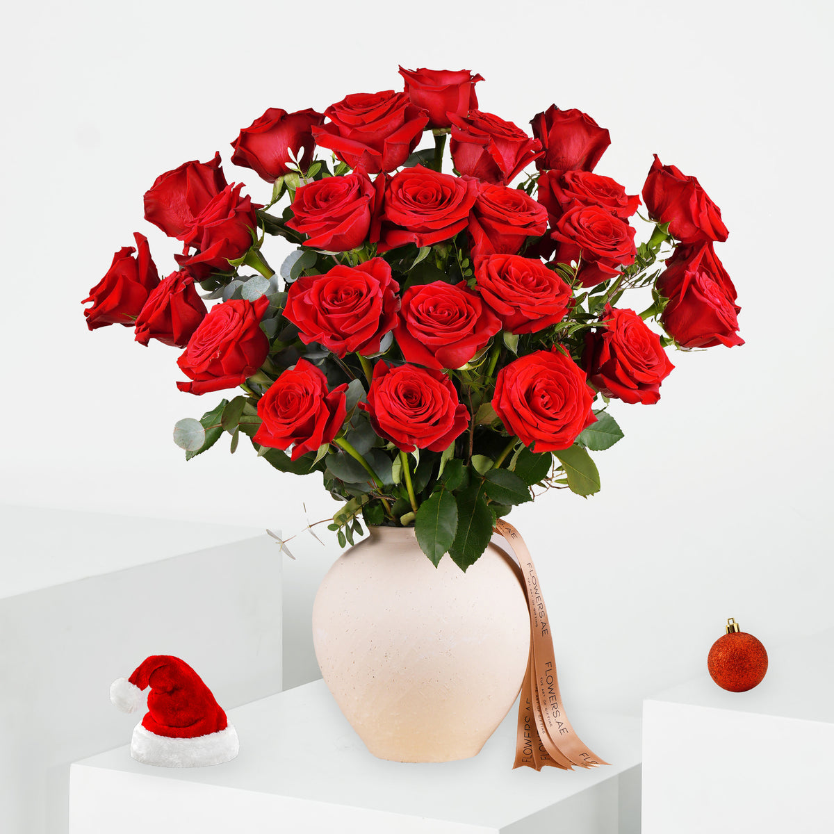 25 Festive Red Roses Vase