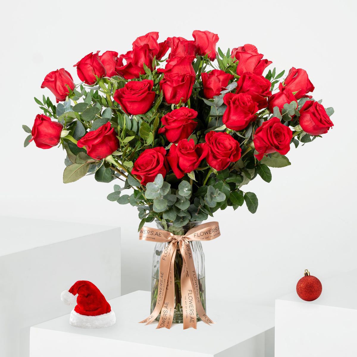 25 Festive Red Roses Vase