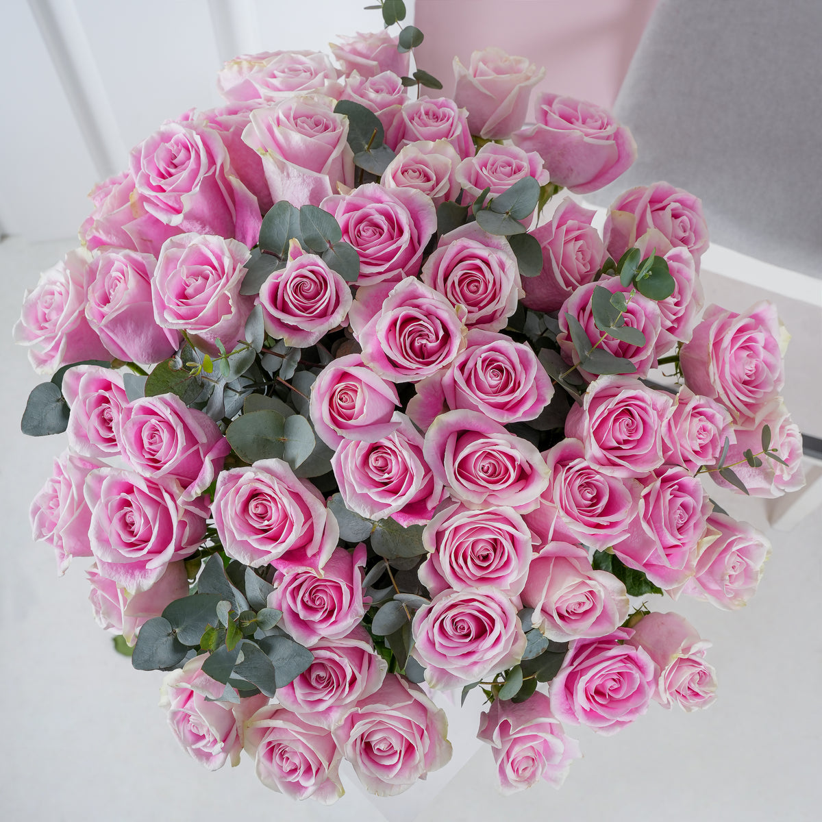 Valentine 50 Pink Roses  Vase