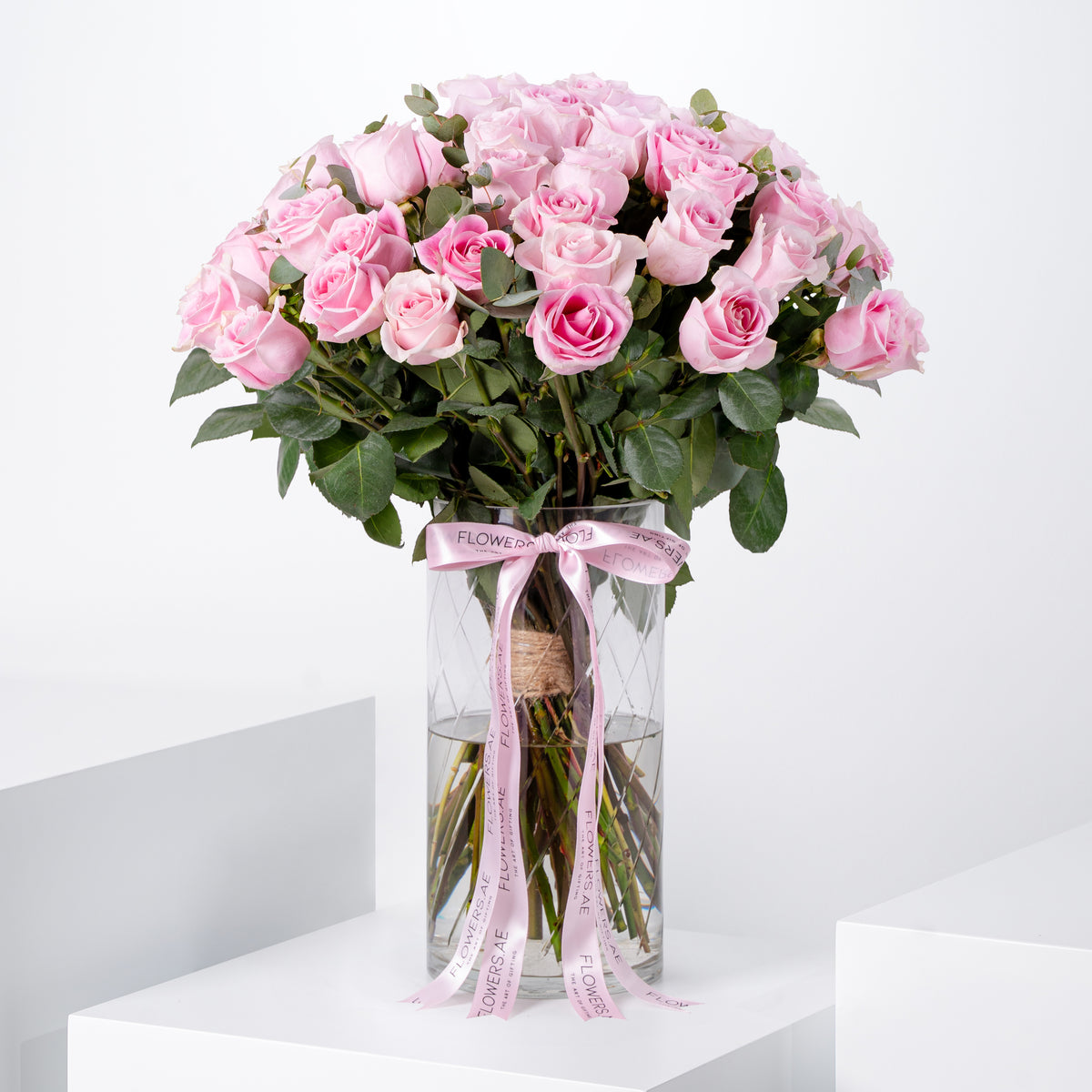 Valentine 50 Pink Roses  Vase