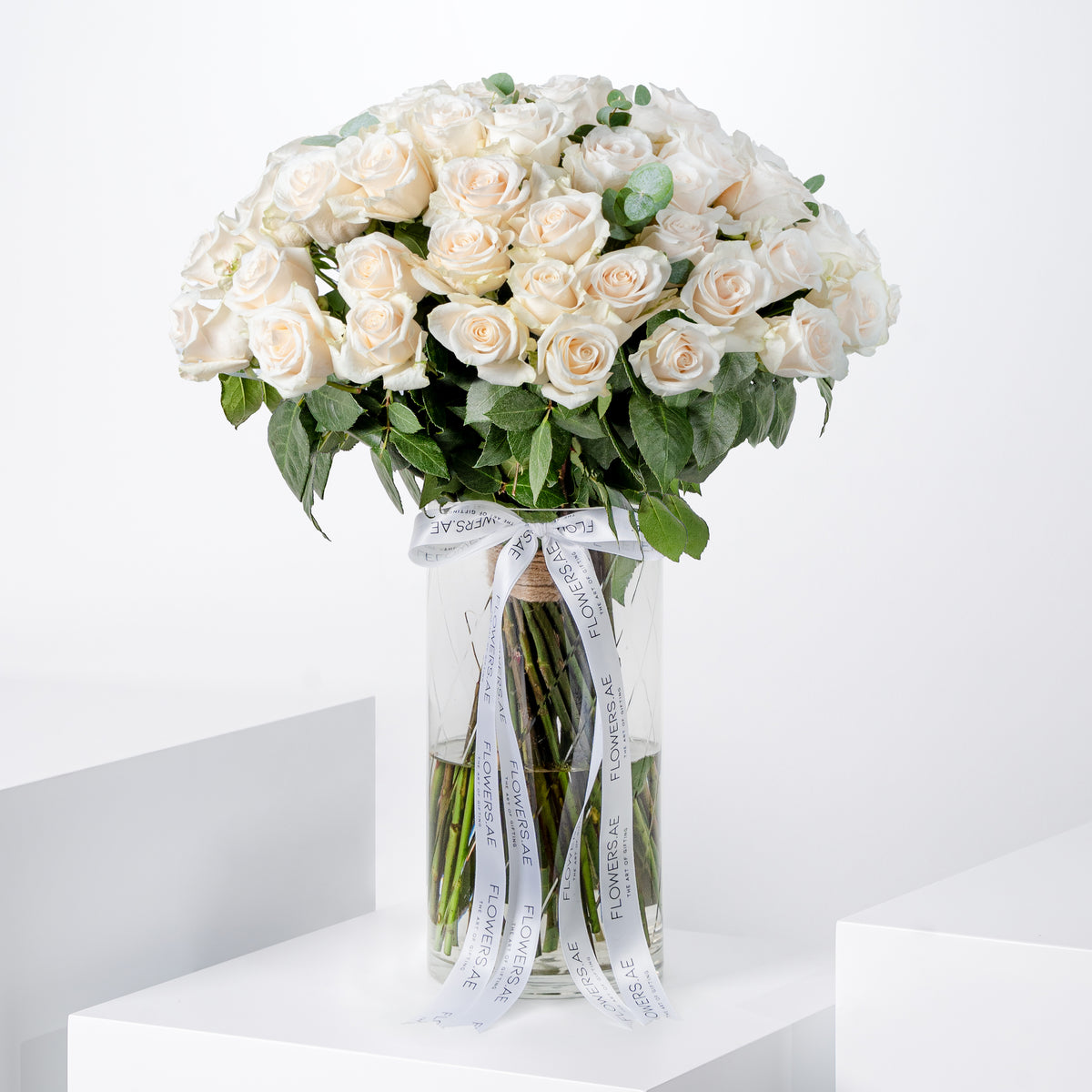 50 White Roses Vase