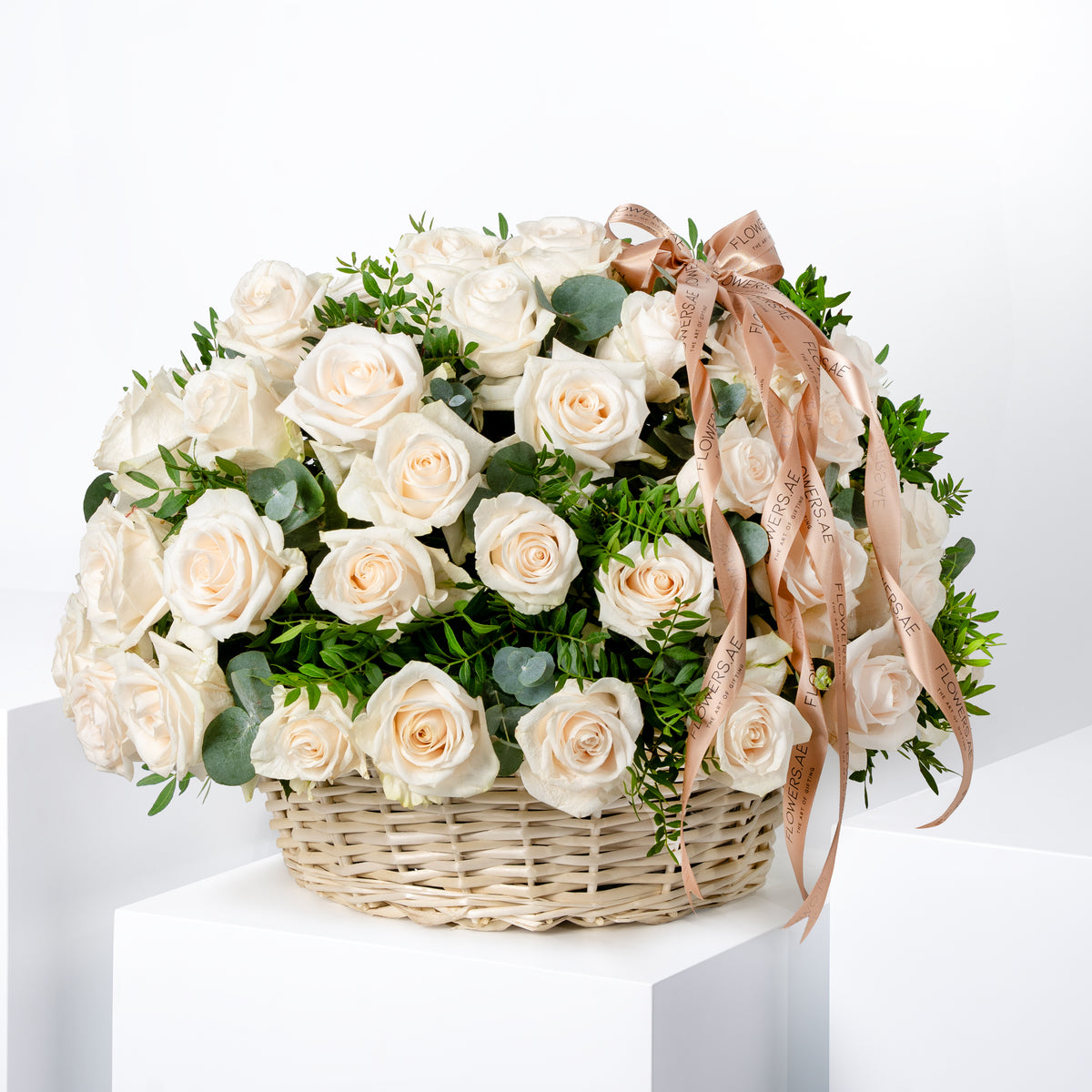 100 White Roses Basket