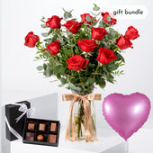 12 Red Roses Vase - Gift Bundle