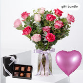 12 Blush Roses Vase - Gift Bundle