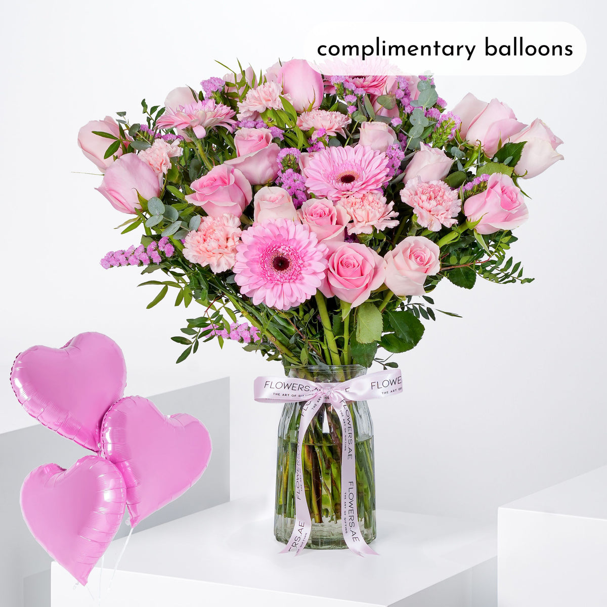 Pink Perfection Glass Vase (Complimentary balloons)