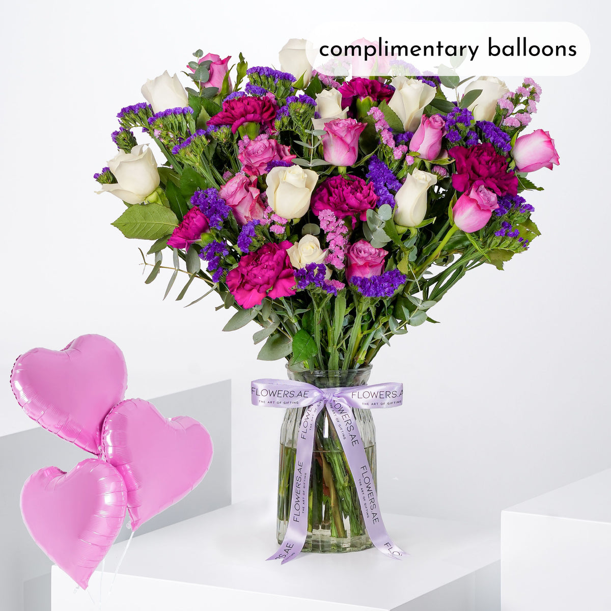 Lavender Floral Glass Vase  (Complimentary balloons)