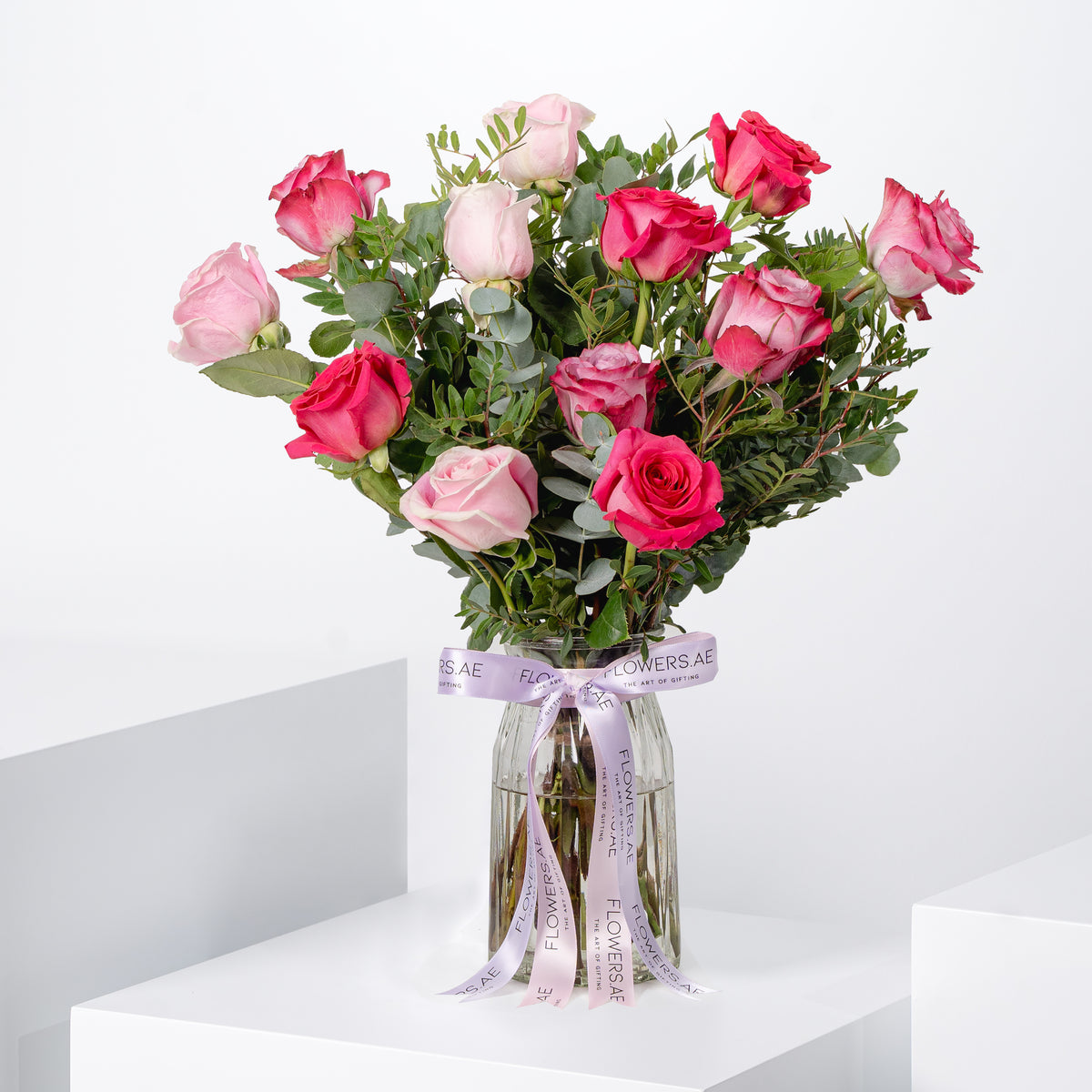 12 Blush Roses Vase - Gift Bundle