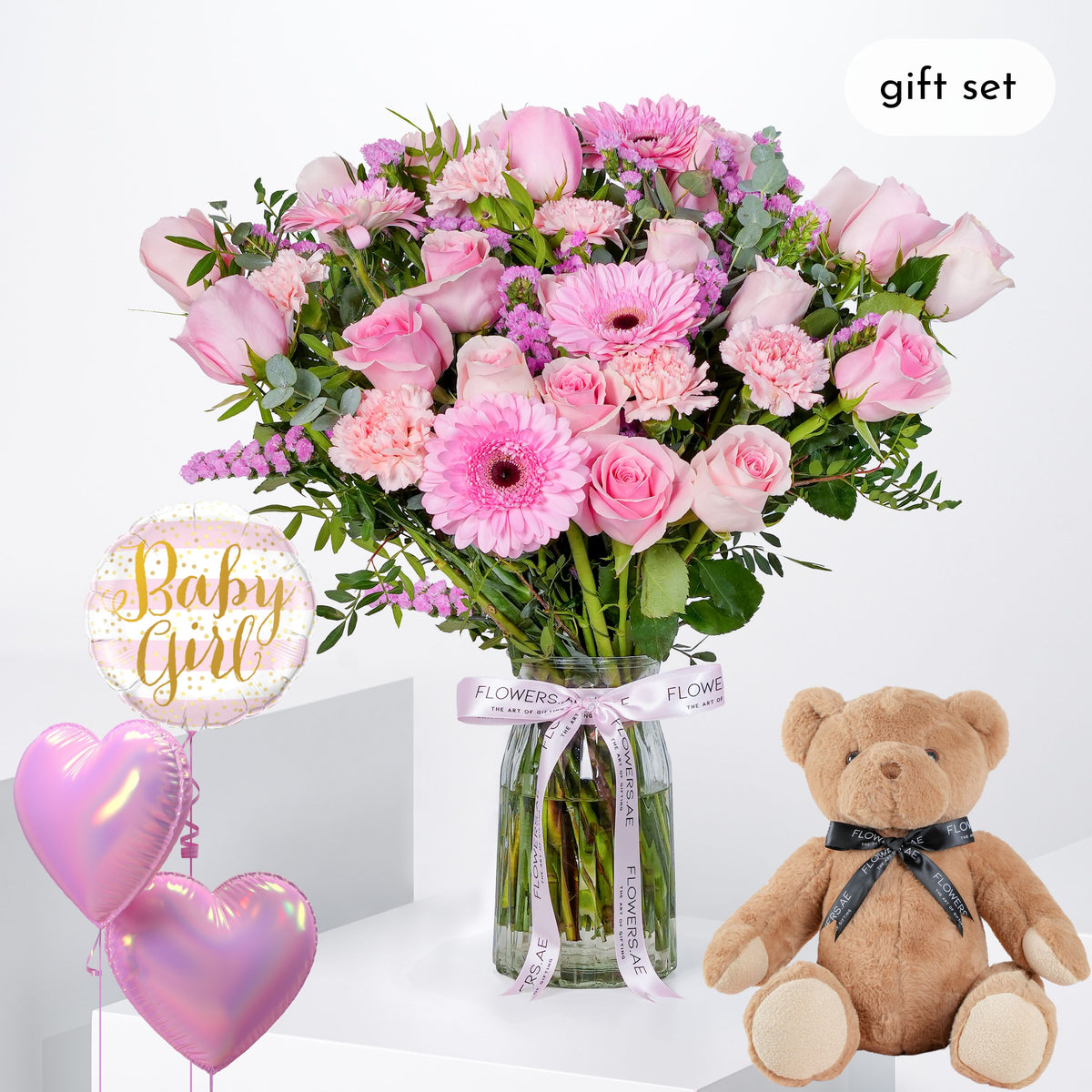 Baby Pink Perfection Glass Vase - (Gift Set)