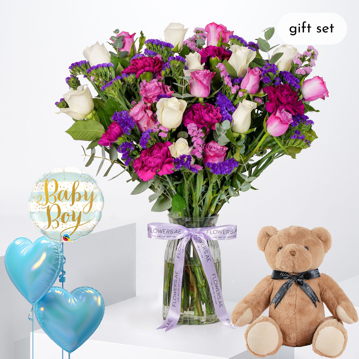 Baby Lavender Floral Glass Vase - (Gift Set)