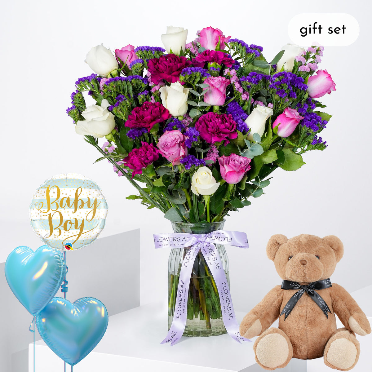 Baby Lavender Floral Glass Vase - (Gift Set)