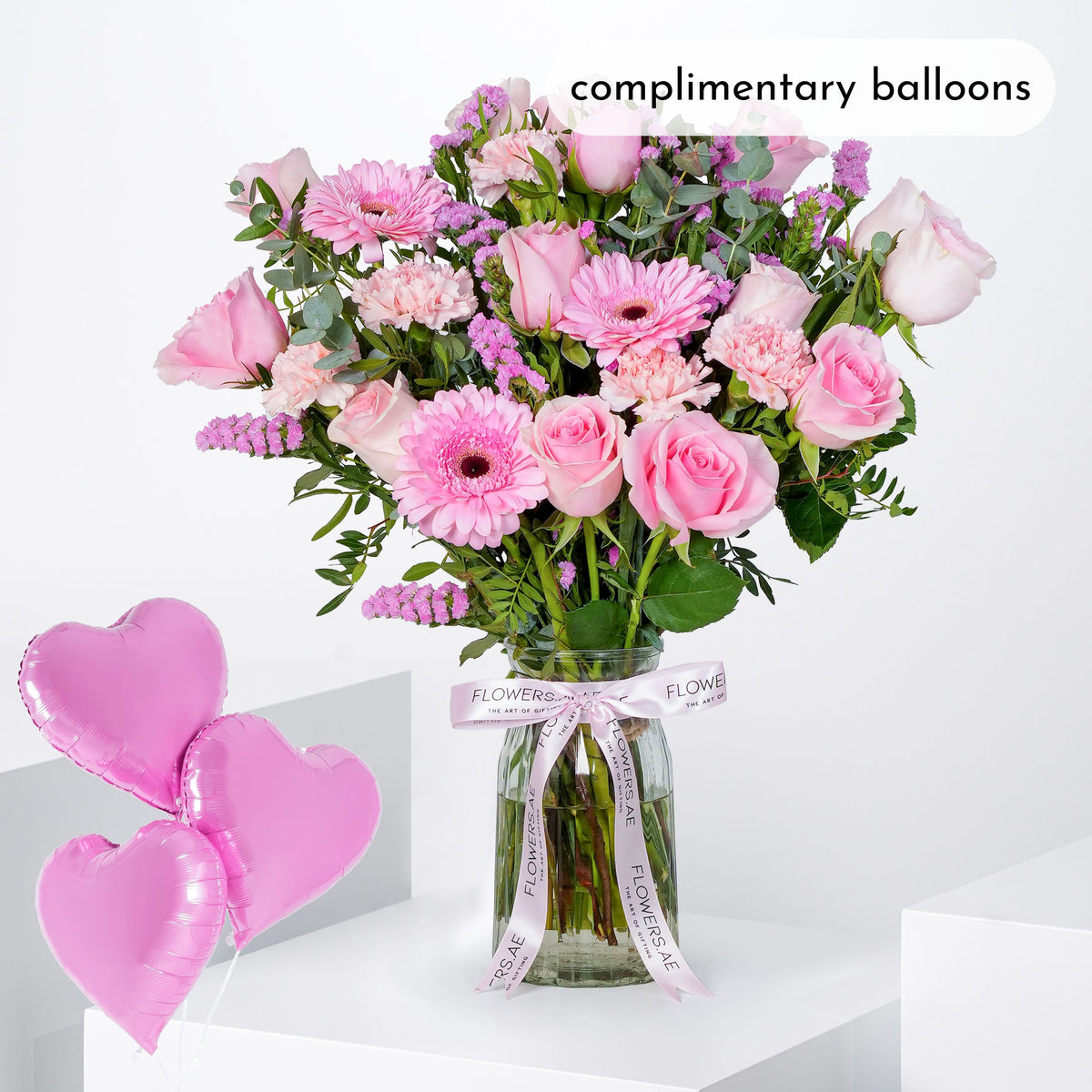 Pink Perfection Glass Vase (Complimentary balloons)