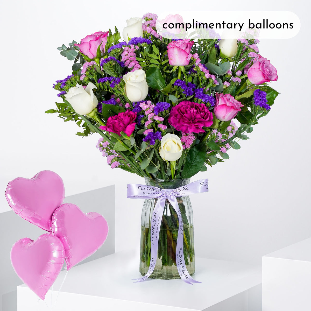 Lavender Floral Glass Vase  (Complimentary balloons)