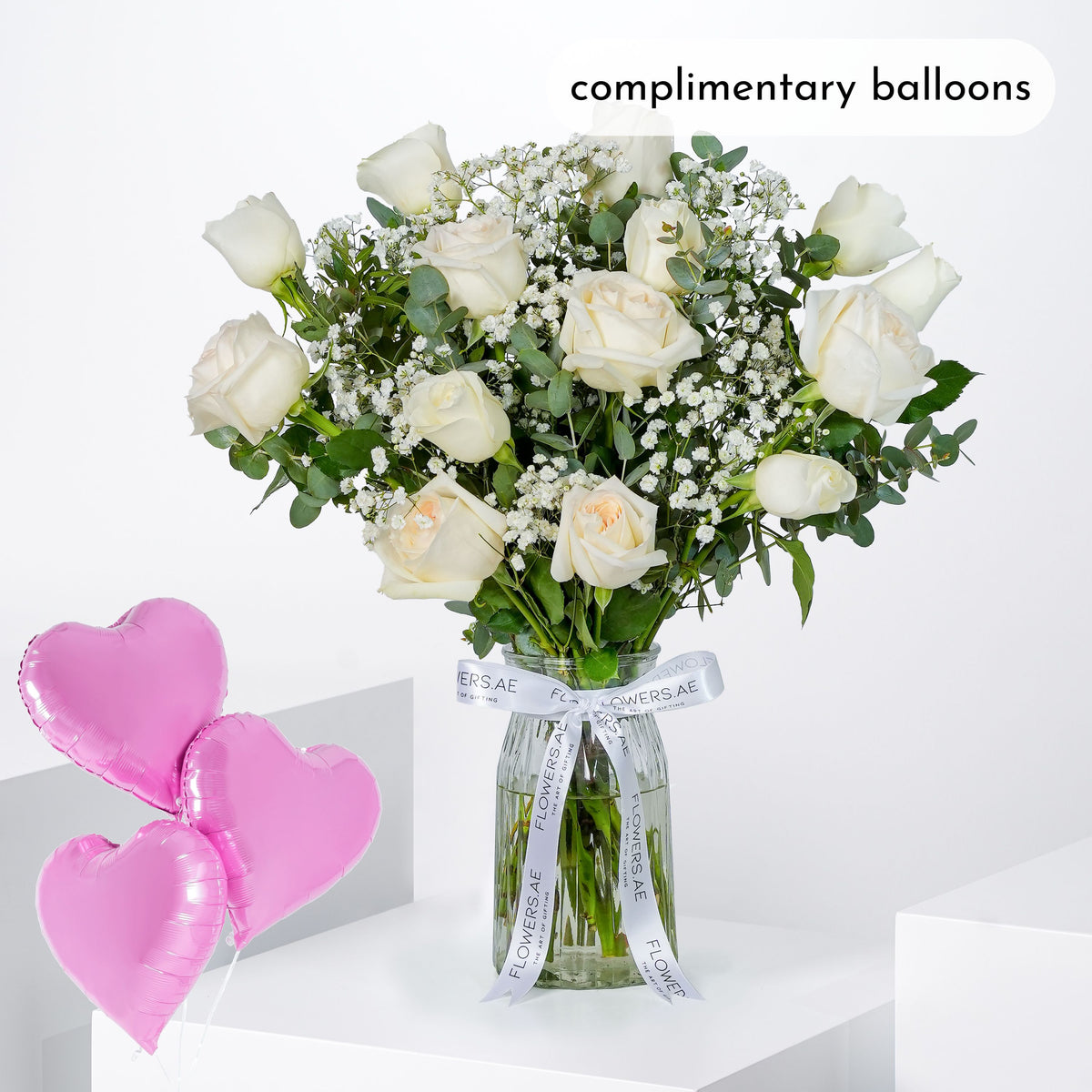 Perfect White Glass Vase (Complimentary balloons)