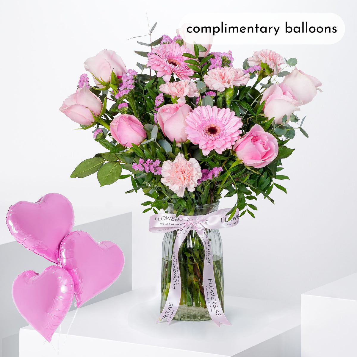 Pink Perfection Glass Vase (Complimentary balloons)