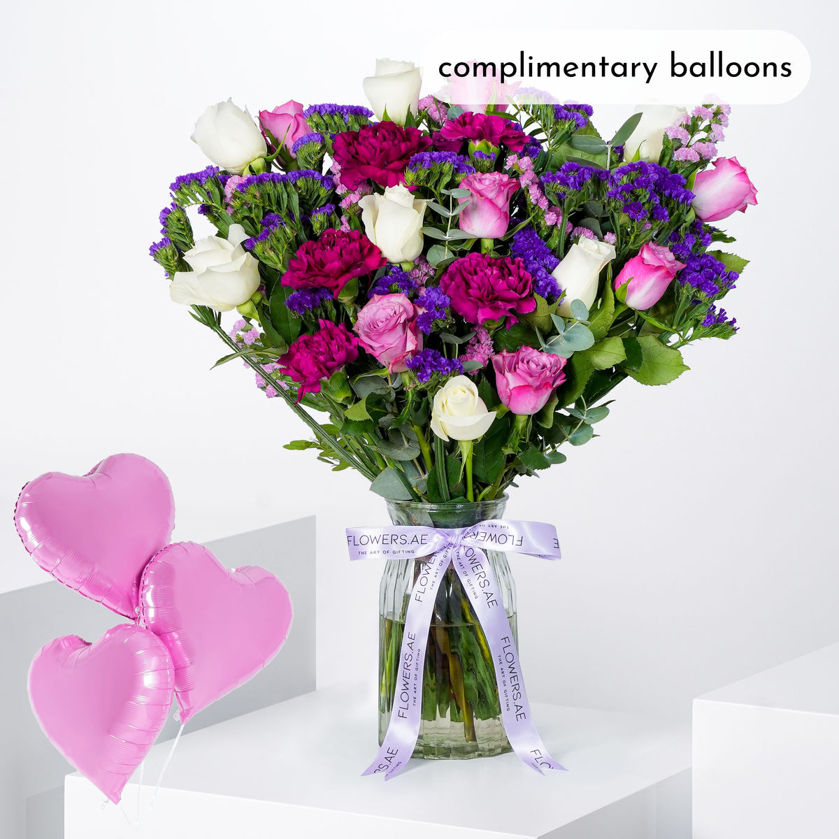 Lavender Floral Glass Vase  (Complimentary balloons)