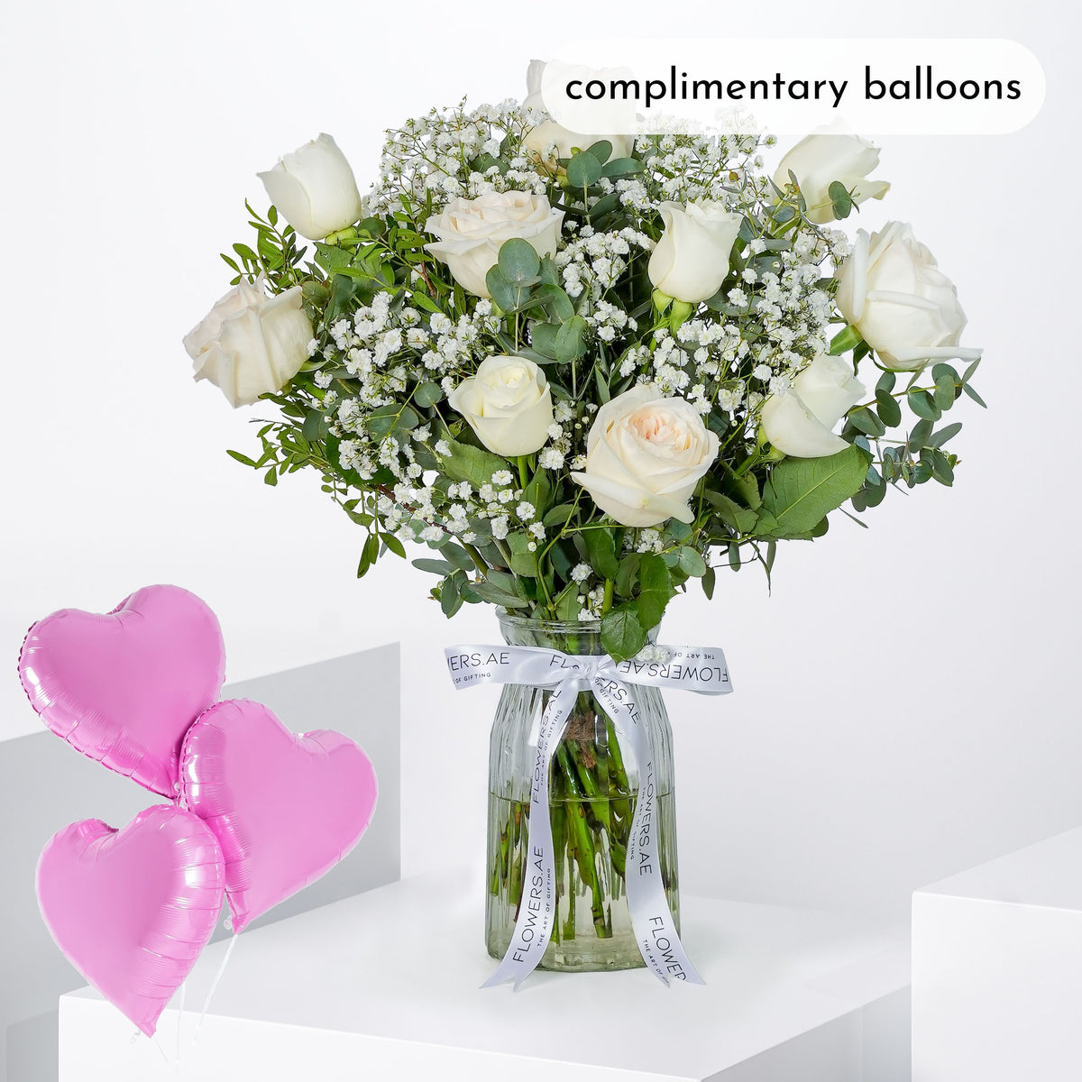 Perfect White Glass Vase (Complimentary balloons)