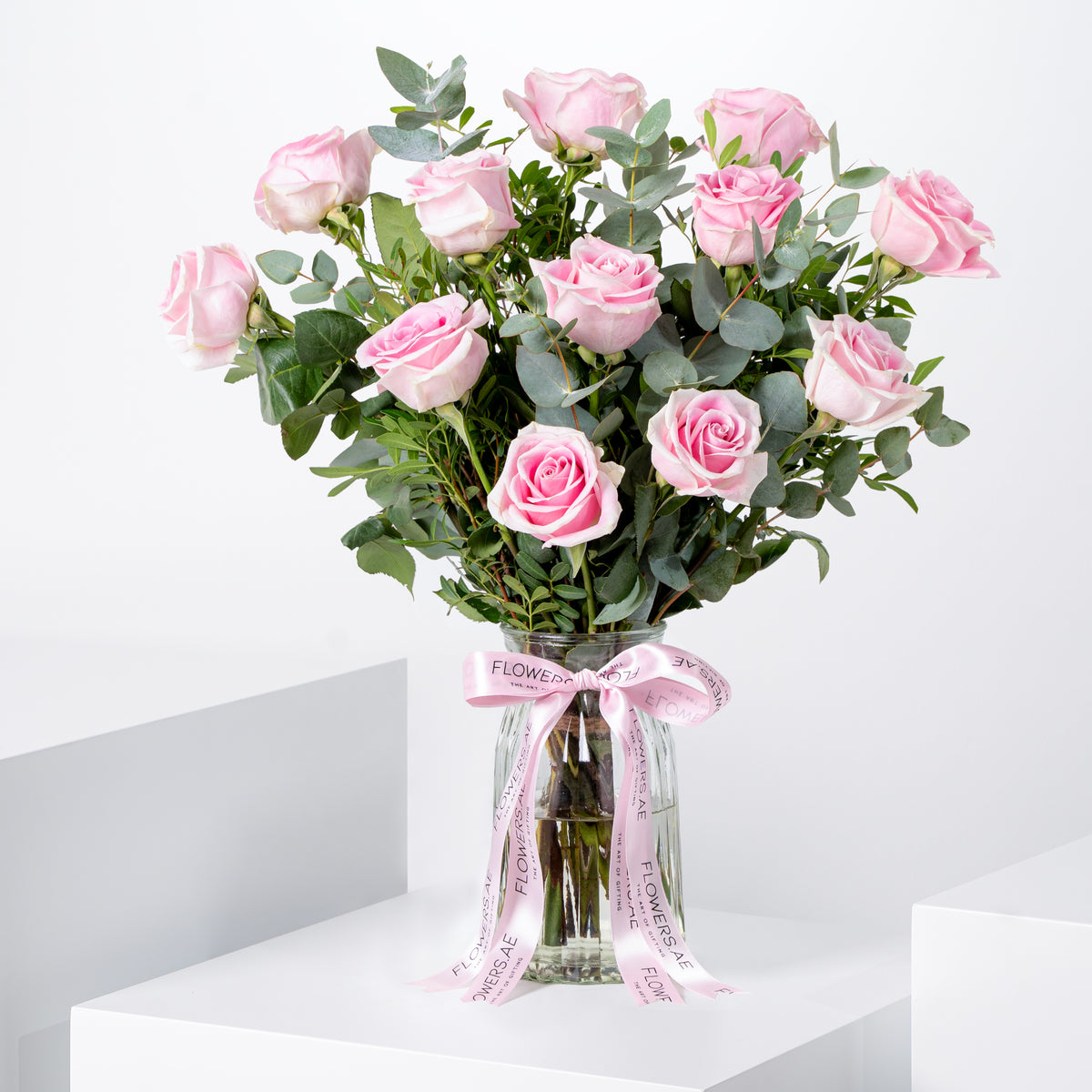 12 Pink Roses Vase - Gift Bundle