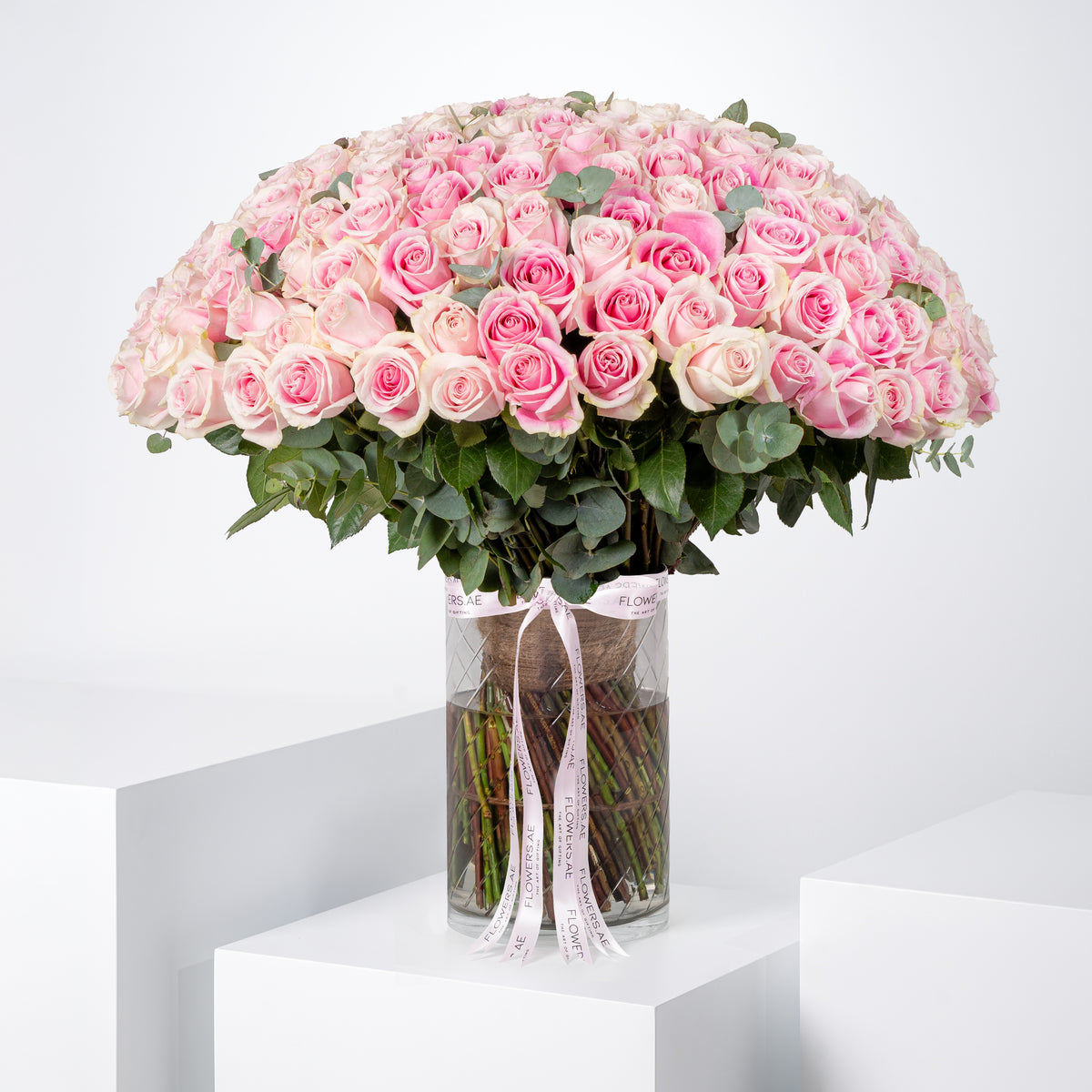 Valentine 200 Pink Roses  Vase