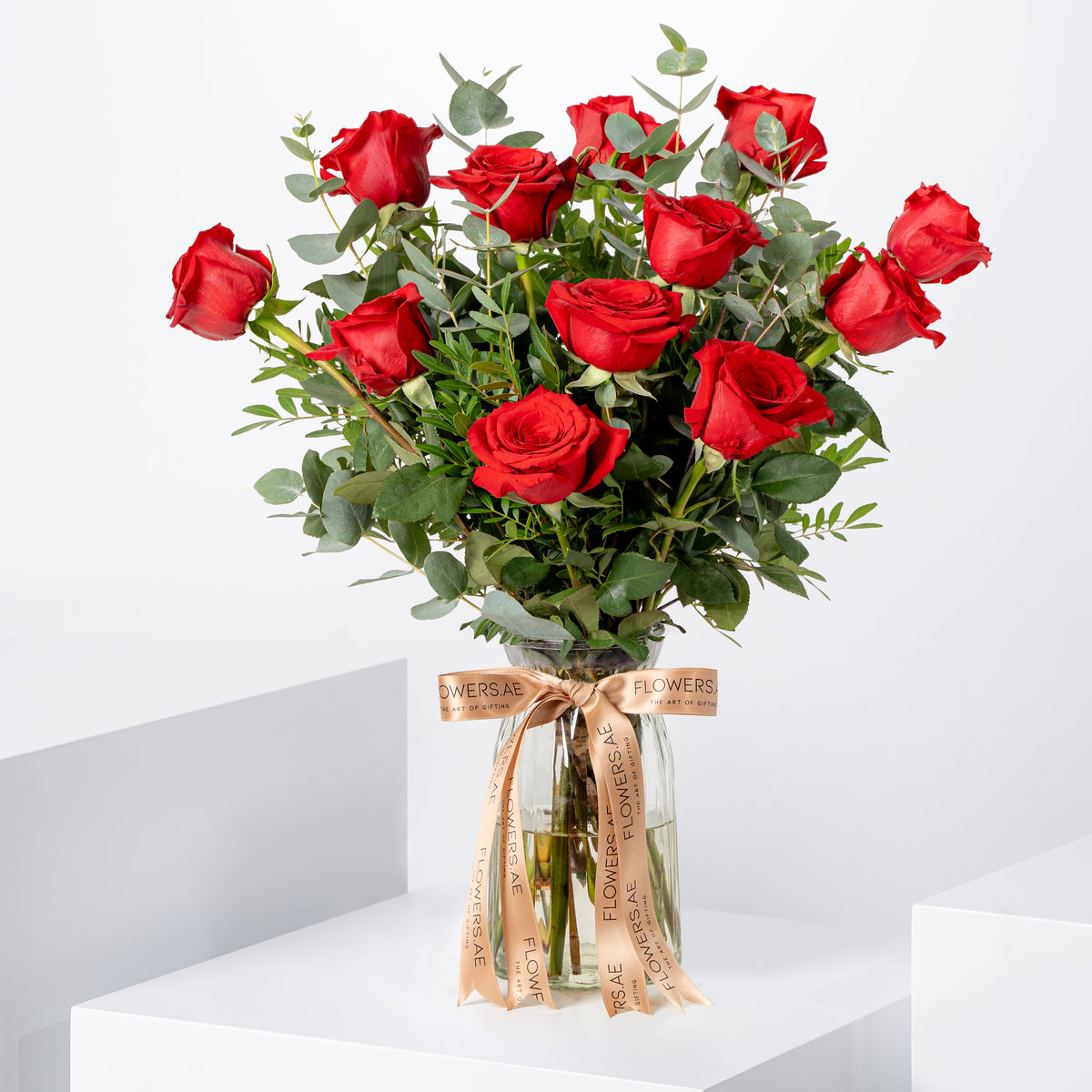 12 Red Roses Vase - Gift Bundle