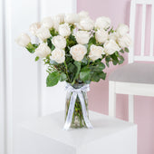 25 White Roses  Vase