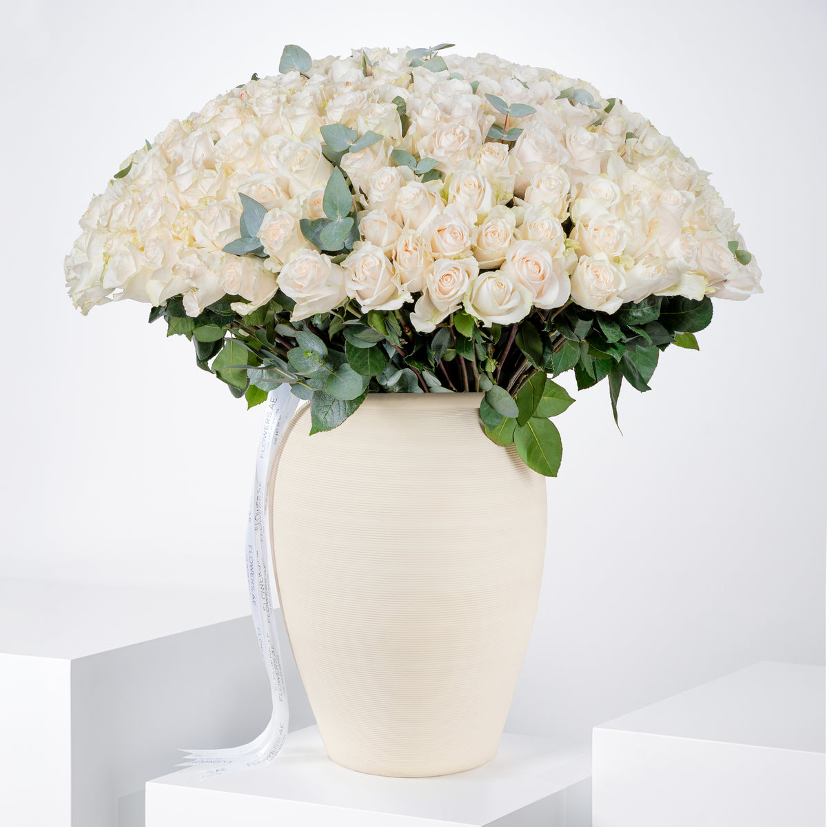 200 White Roses Vase