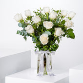 12 White Roses  Vase